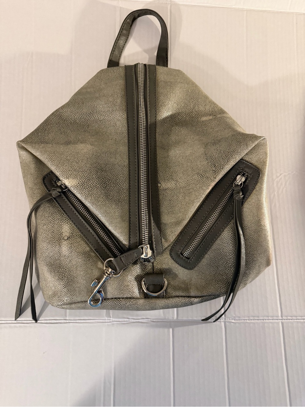 #223 Metallic Gray Women’s Backpack with Zipper Accents